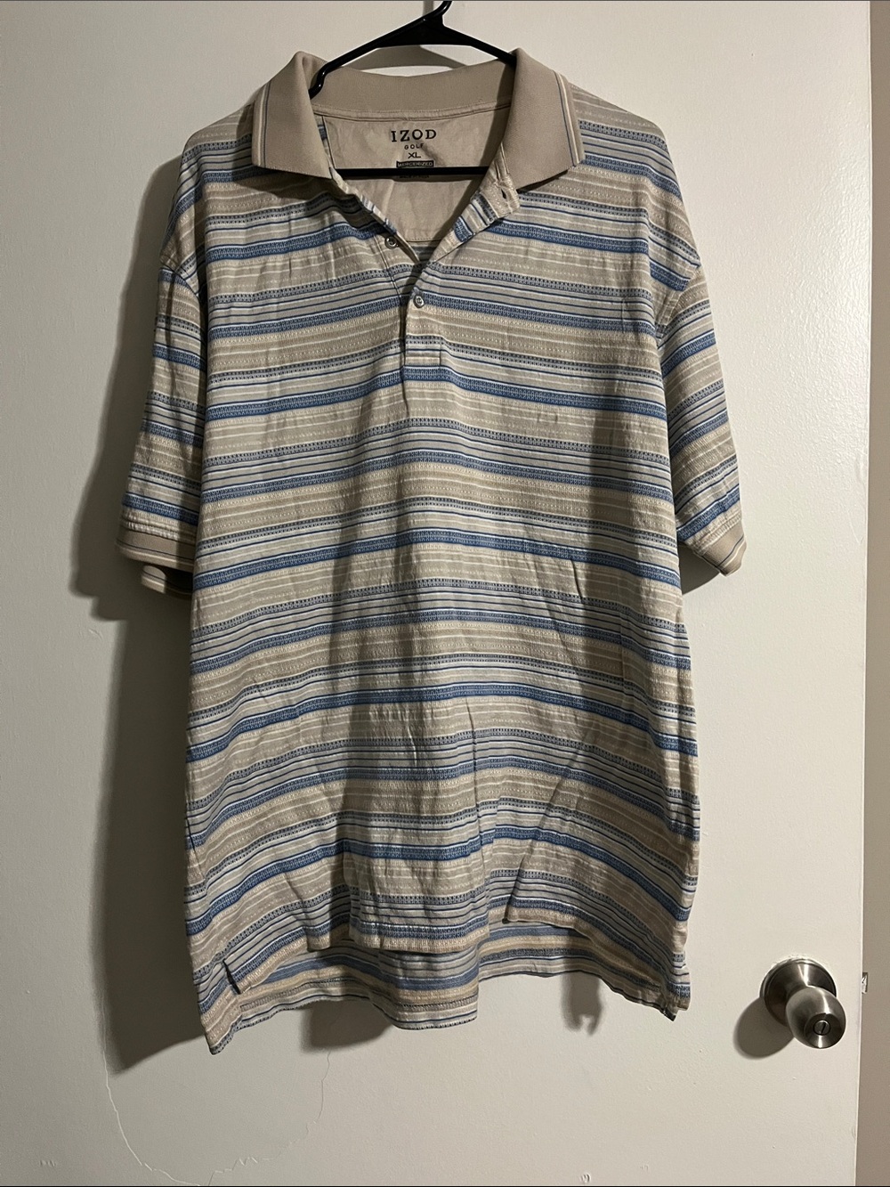 Izod Beige, Light Blue & White Horizontal Stripe Polo